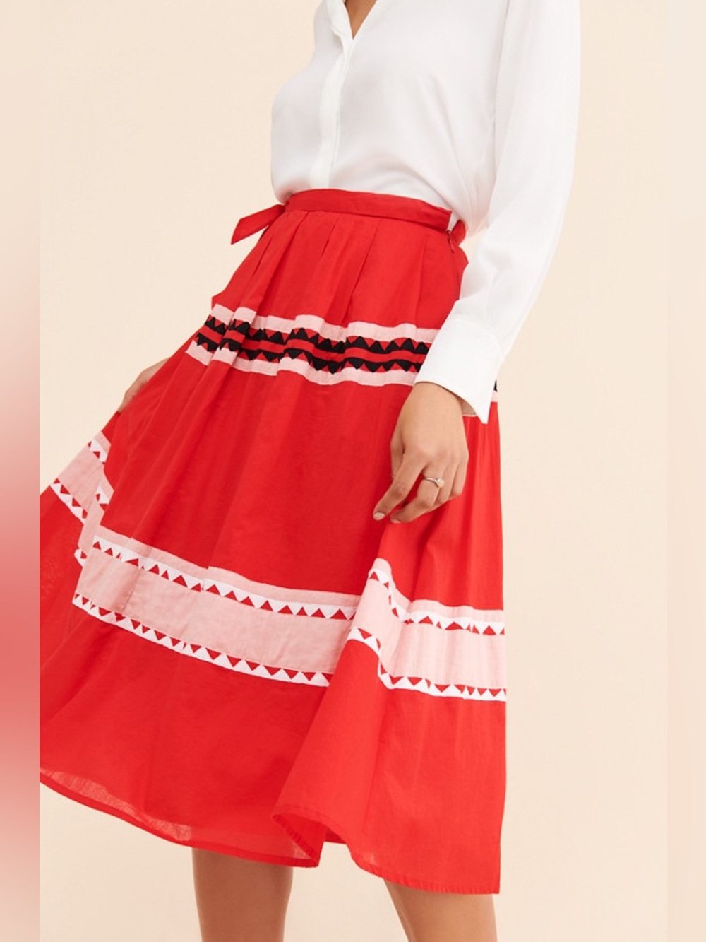 CAROLINA K • Rosa skirt midi red pink white black Medium Anthropologie - Picture 4 of 10